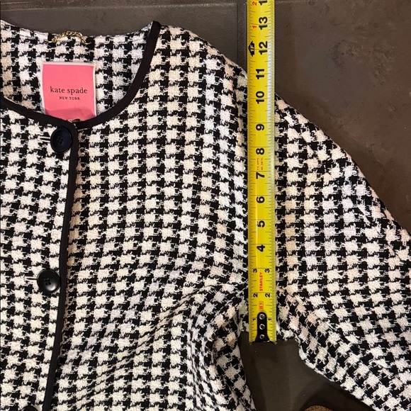 Kate Spade Women’s Houndstooth Tweed Coat Black White Crewneck Pea Coat Size XL - Picture 8 of 11